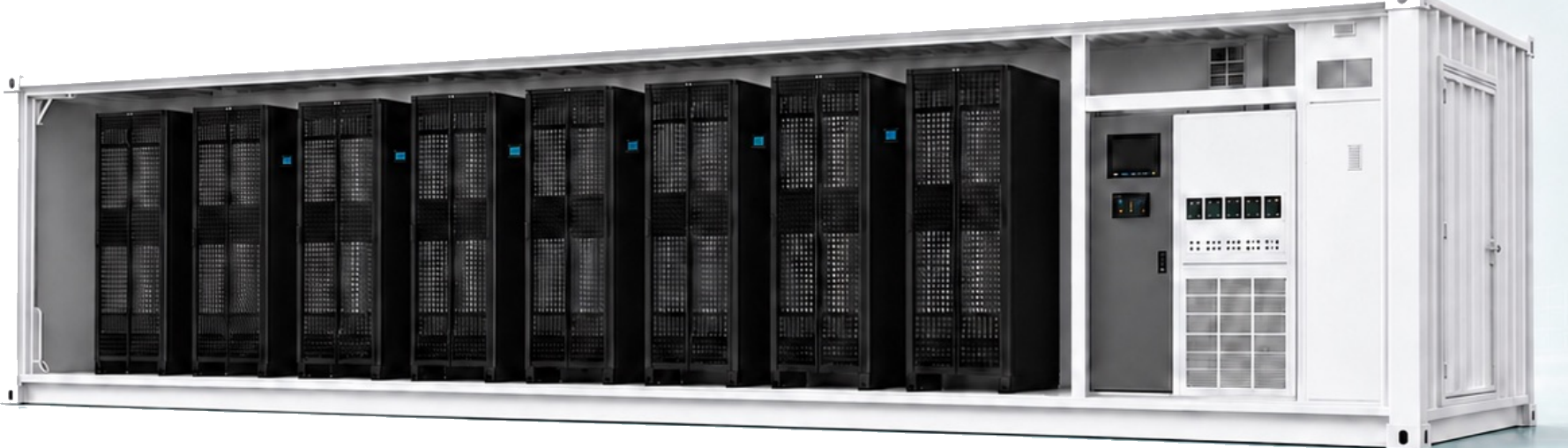 E2M1200 liquid cooling container with eight GB300 NVL72 racks